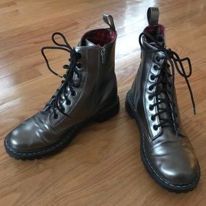 Gray combat boots
